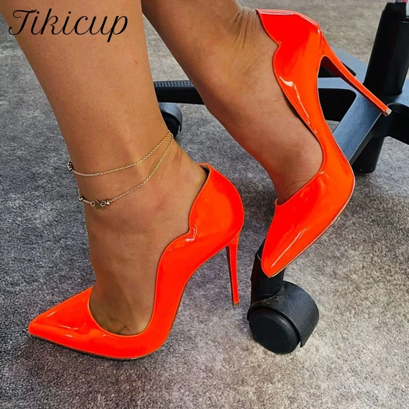 Tikicup Chic Sexy V Cut Frauen Patent Leder Spitze Zehen High Heels 12 cm Flache Stiletto Pumps Party Nacht Abendkleid schuhe