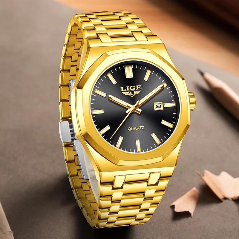 Neue Original LIGE Top Marke Luxus Gold Quarzuhr Für Männer Casual Sport Leucht Datum Armbanduhr Mann Wasserdicht männer uhren