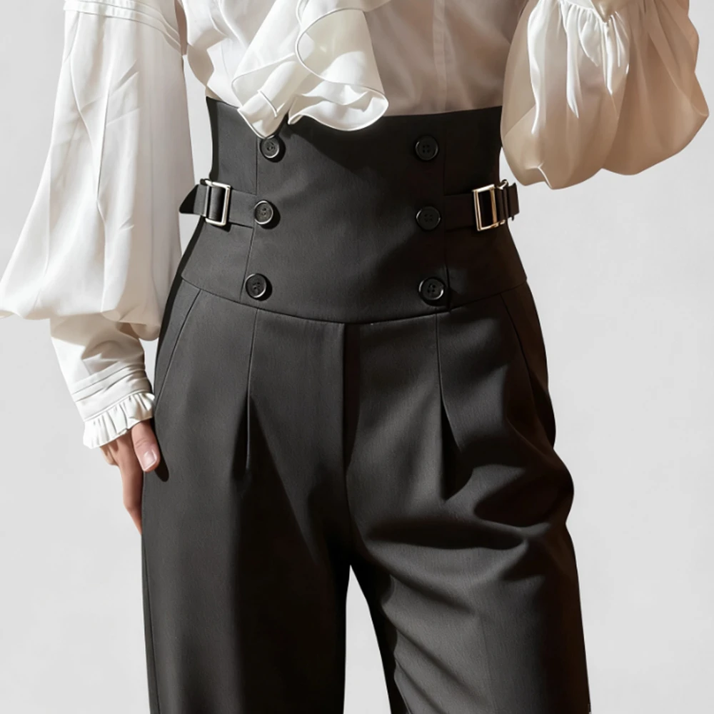 Lolita Schwarz Vielseitige Lange Hose mit hoher Taille Vintage-Hose Court Britischer Stil Gerade Hose für Damen Image