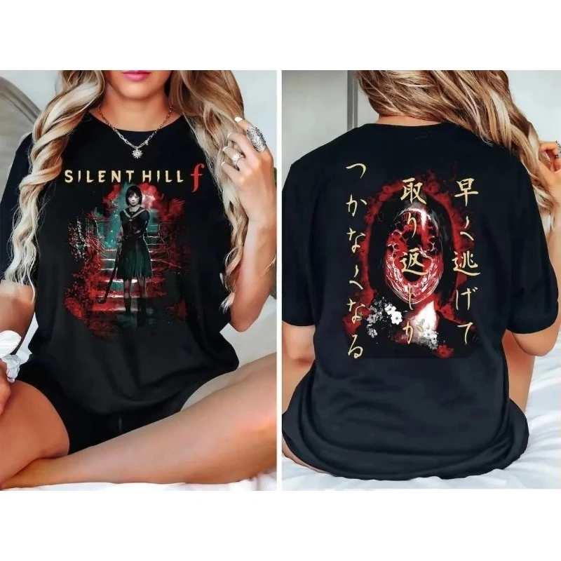 Comfort Colors Silent Hill F Übergroßes Horrorspiel-Shirt Vintage japanisches Grafik-T-Shirt Gruseliges Survival-Ästhetisches Top Image