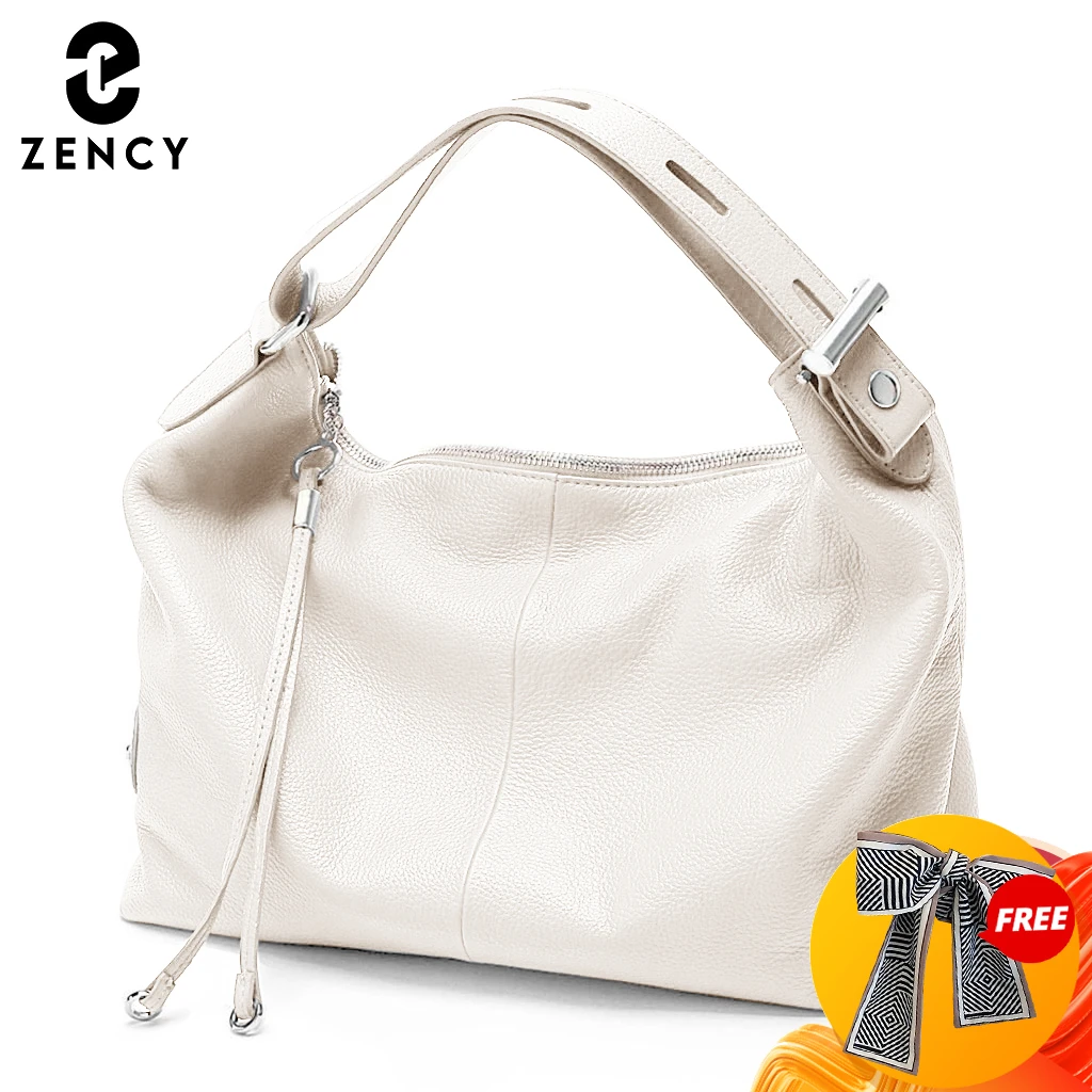 Zency Mode Beige Bag100 % Echtes Leder Frauen Schulter Tasche Elegante Quaste Dame Hobo Tasche Große Kapazität Tasche Handtasche Geldbörse