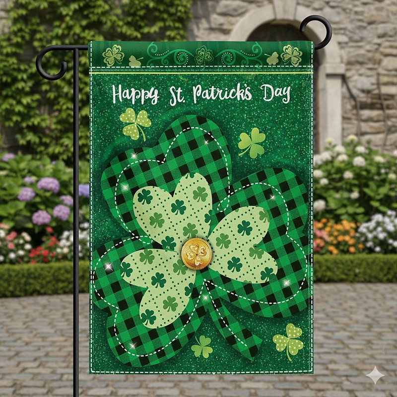 St Patrick's Day Garden Flag, Spring Yard Decoration, Irish Shamrock Design, Holiday Party Flag for Outdoor Garden, St. Patrick's Day Festival Decor.