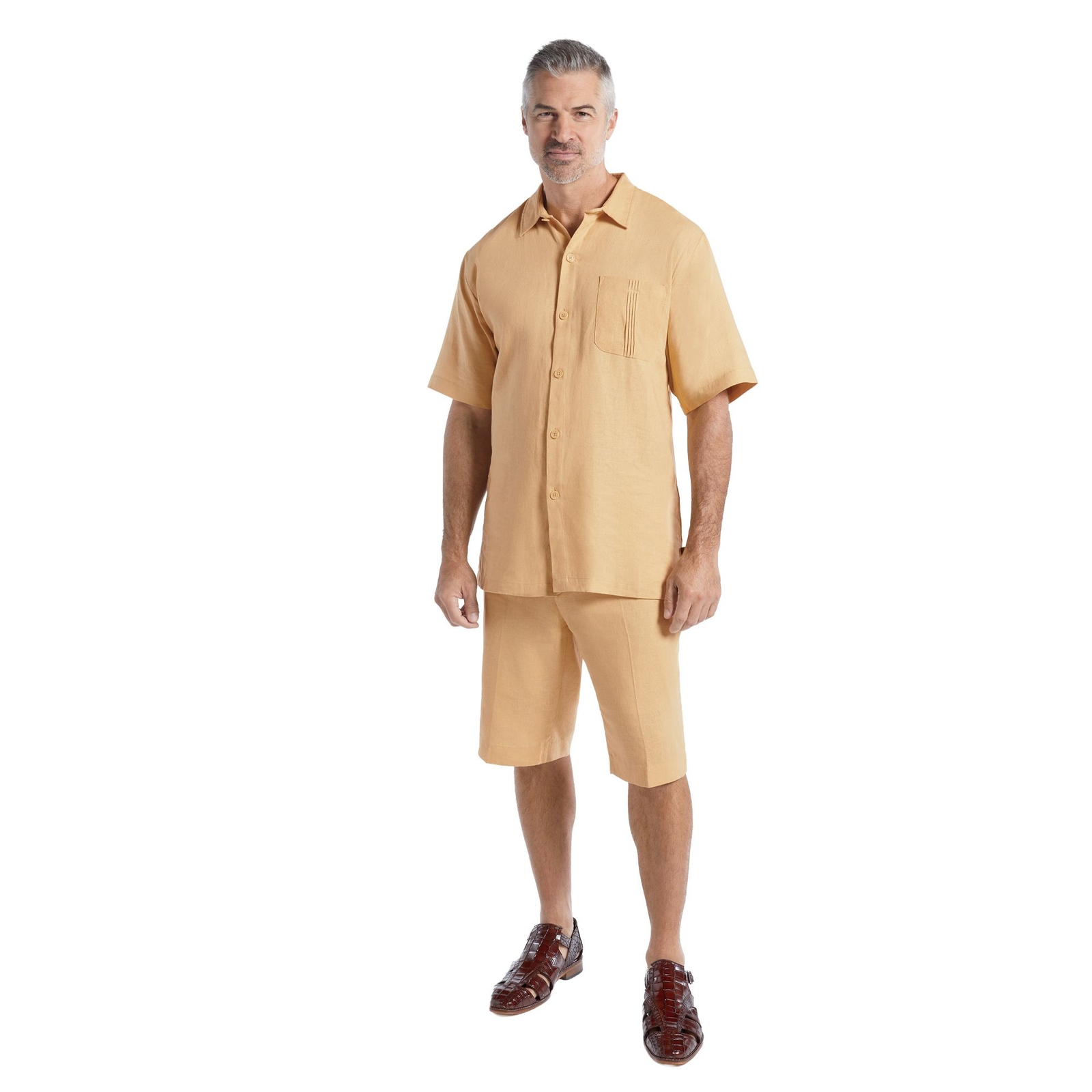 Stacy Adams Linen Short Set (Size XXXXL) Khaki, Linen