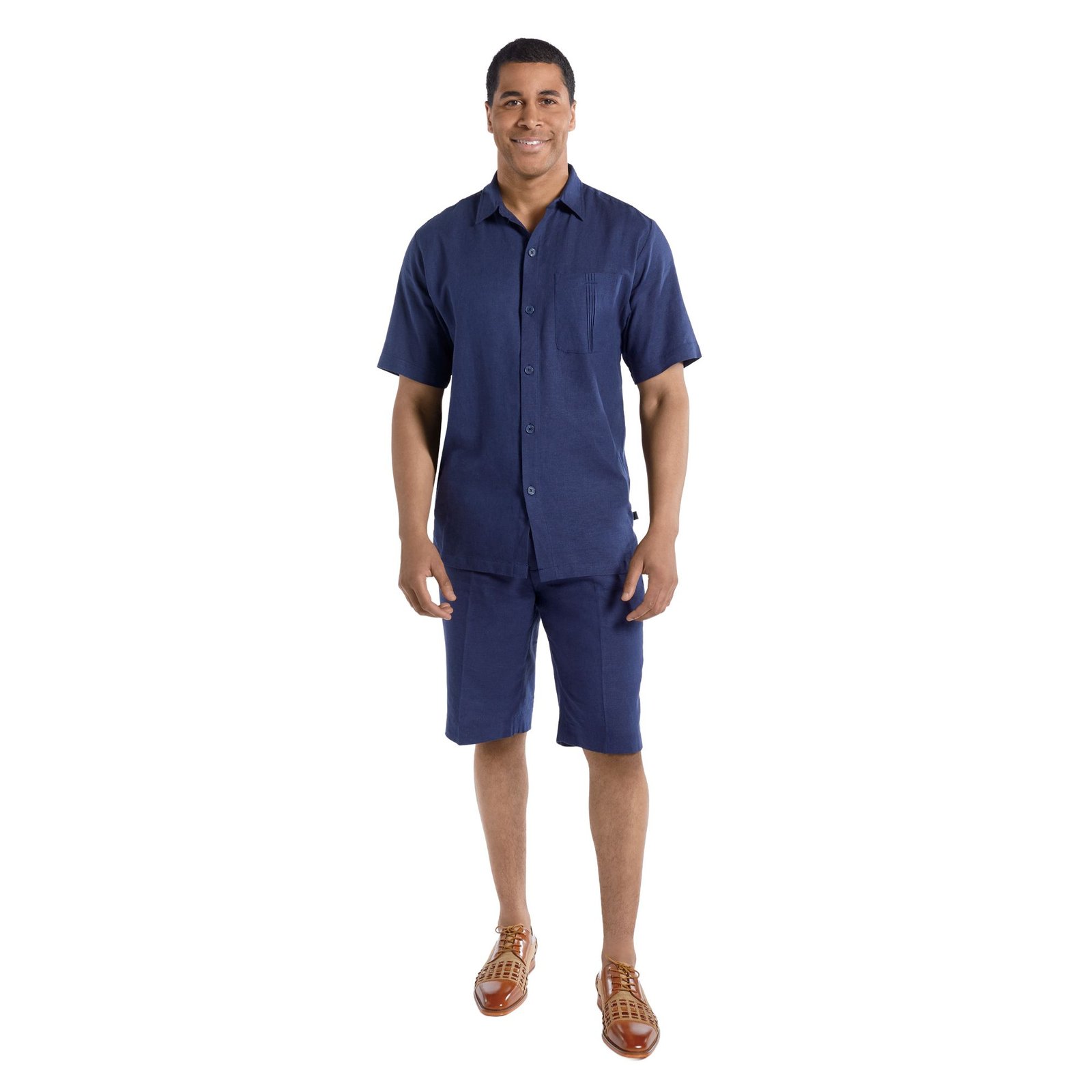 Stacy Adams Linen Short Set (Size XL) Navy, Linen