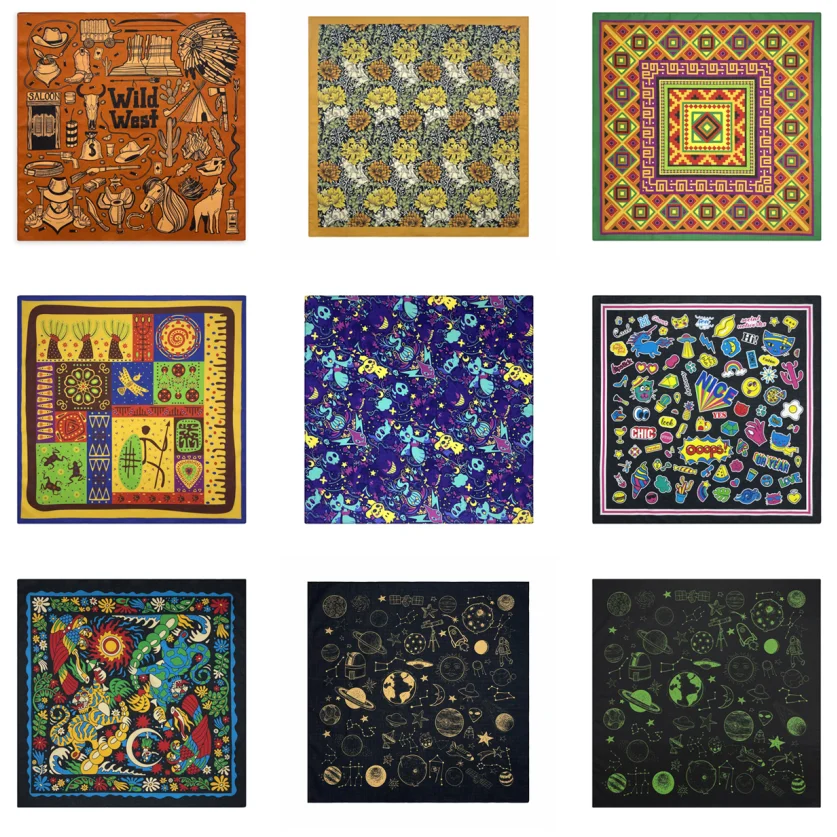 55cm Baumwolle National Style Blumen Hip Hop gedruckt Bandana Männer Frauen Outdoor Stirnbänder Band Handgelenk Wraps Schals Haarschmuck