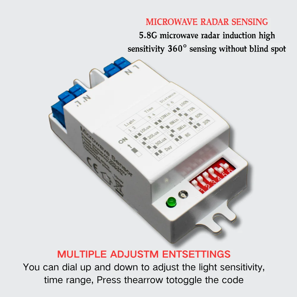 5,8 GHz Mikrowellen-Radar-Sensor, Körperbewegungsmelder, Sensor, Induktionsschalter, 90–265 V AC, für die Heimautomation, Sensorbeleuchtung Image