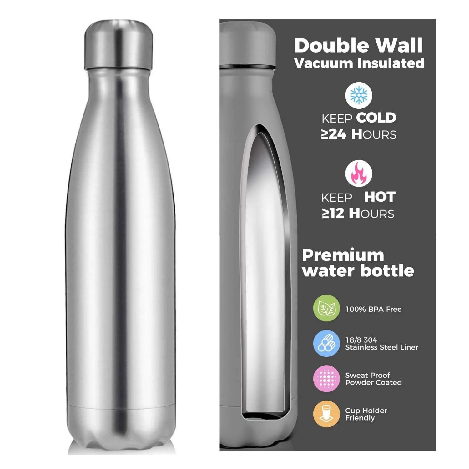 Outdoor Sport Doppelwandige Edelstahl-Wasser-Thermoflasche 500/750/1000 ml Edelstahl-isolierte Wasserflasche auslaufsicher Image