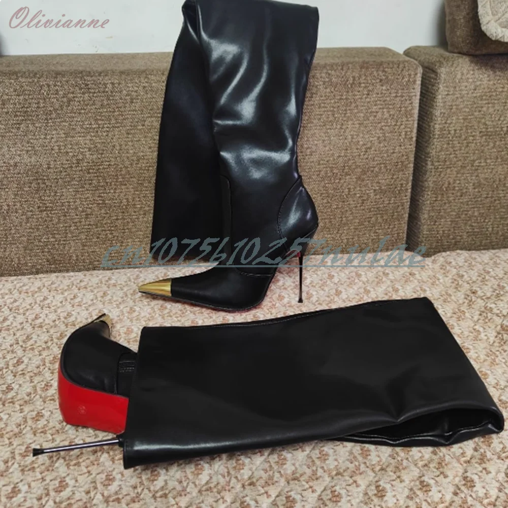 Sexy Metall Spitzschuh Seitlicher Reißverschluss Overknee Stiefel Stiletto High Heel Fashion Runway Style Heiße Damenschuhe 2025, Para Mujere