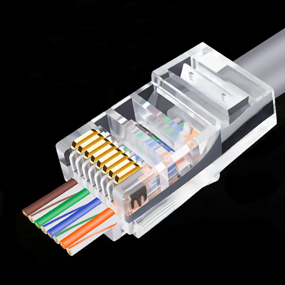 50/100 Stück RJ45 Cat6 Stecker 6U vergoldetPass durch Ethernet Kabel Modul Stecker Netzwerk RJ-45 Kristallköpfe Cat5 Cat5e Image