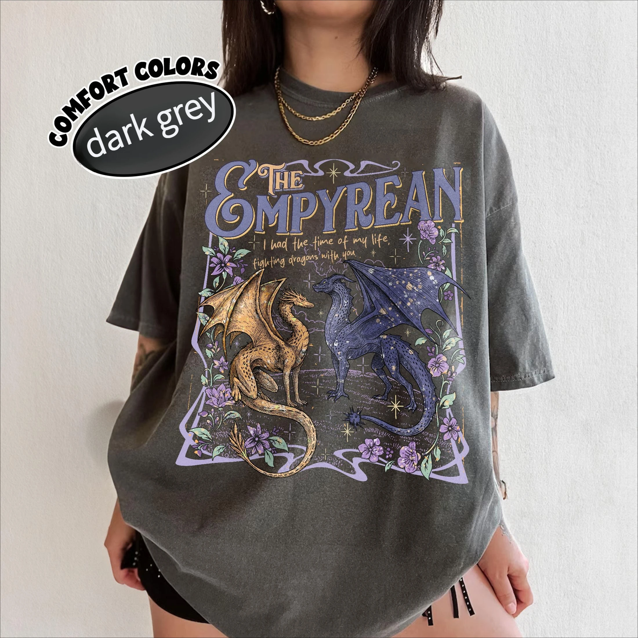 Das EMPYREAN „Romantic Fantasy Novel“, bedrucktes Retro-Magie-Stil, verträumtes, mythisches Thema, lockeres, kurzärmeliges Damen-T-Shirt Image