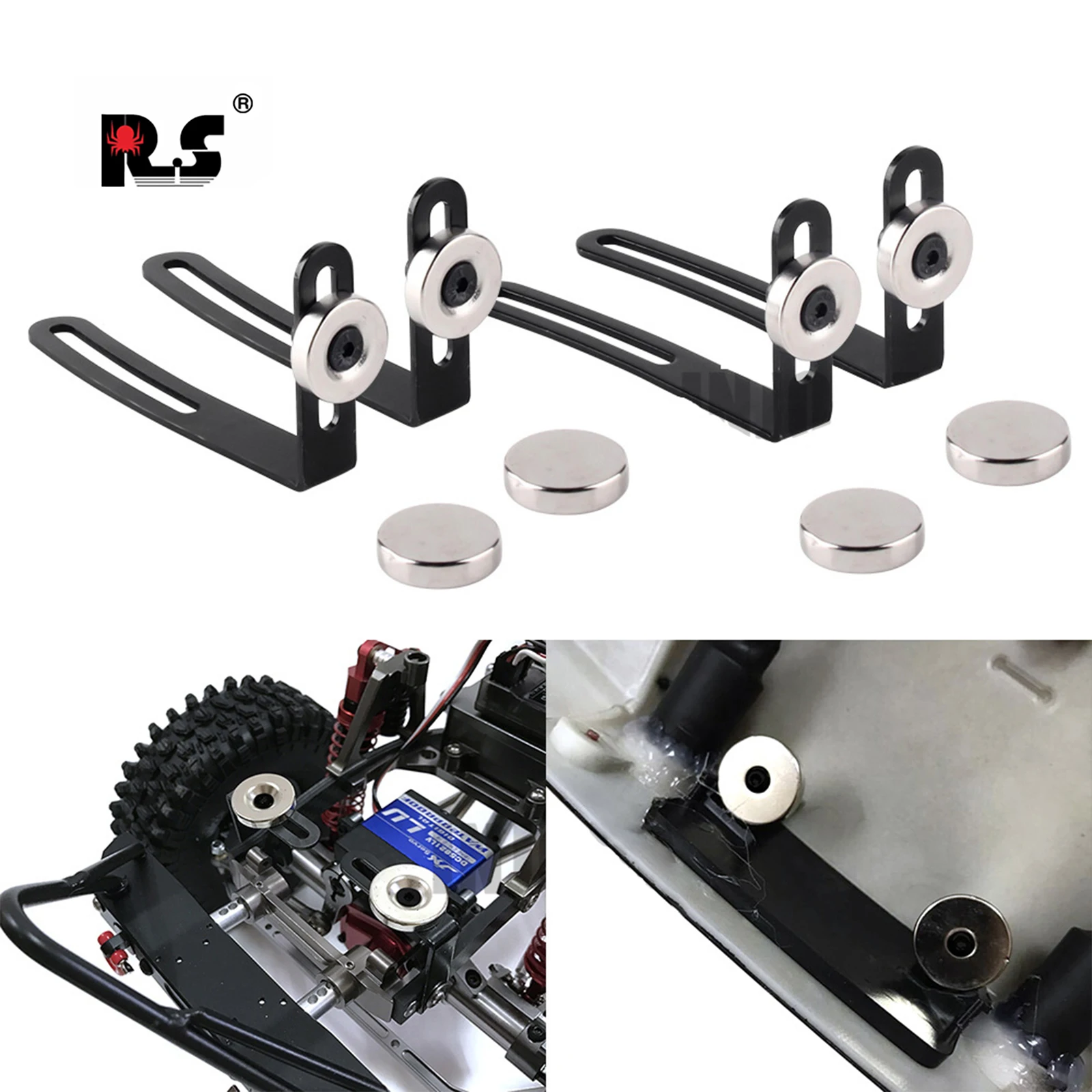 4PCS RC Auto Körper Beiträge Starke Magnet Halterung mit Clip für 1/10 RC Crawler Axial SCX10 TRX4 HSP HPI Tamiya Redcat Sakura Image
