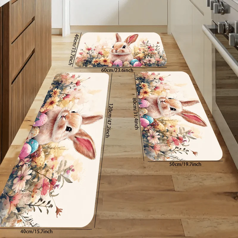 VIKAMA Osterhase-Eier-Teppich, bunt, Frühling, Heimdekoration, weich, warm, maschinenwaschbar, dekorativer Teppich Image