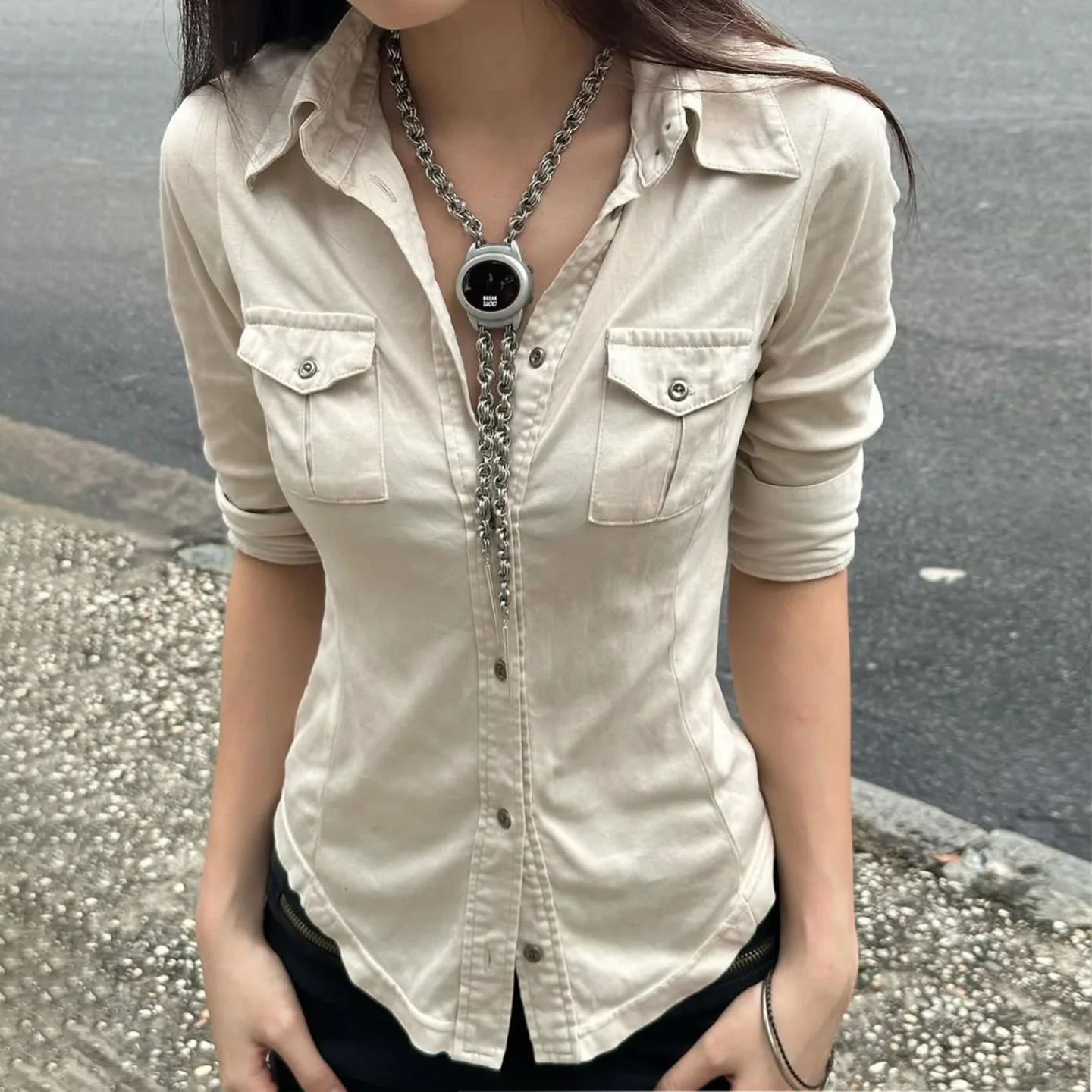 2025, Blusas Mujer De Moda Streetwear Frauen Blusen Casual Taschen Slim Fit Shirts Mode Koreanische Bluse Sommer Y2k Tops Weibliche