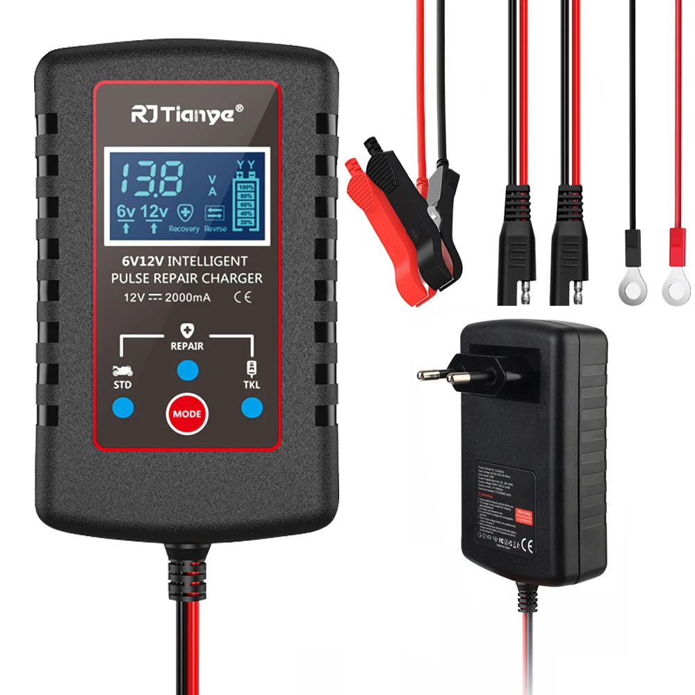 6V 12V Speicher Batterie Ladegeräte Intelligente Schutz Schalter ASE Adapter Für Motorrad Rasenmäher Auto Batterie Ladegerät Digital Image