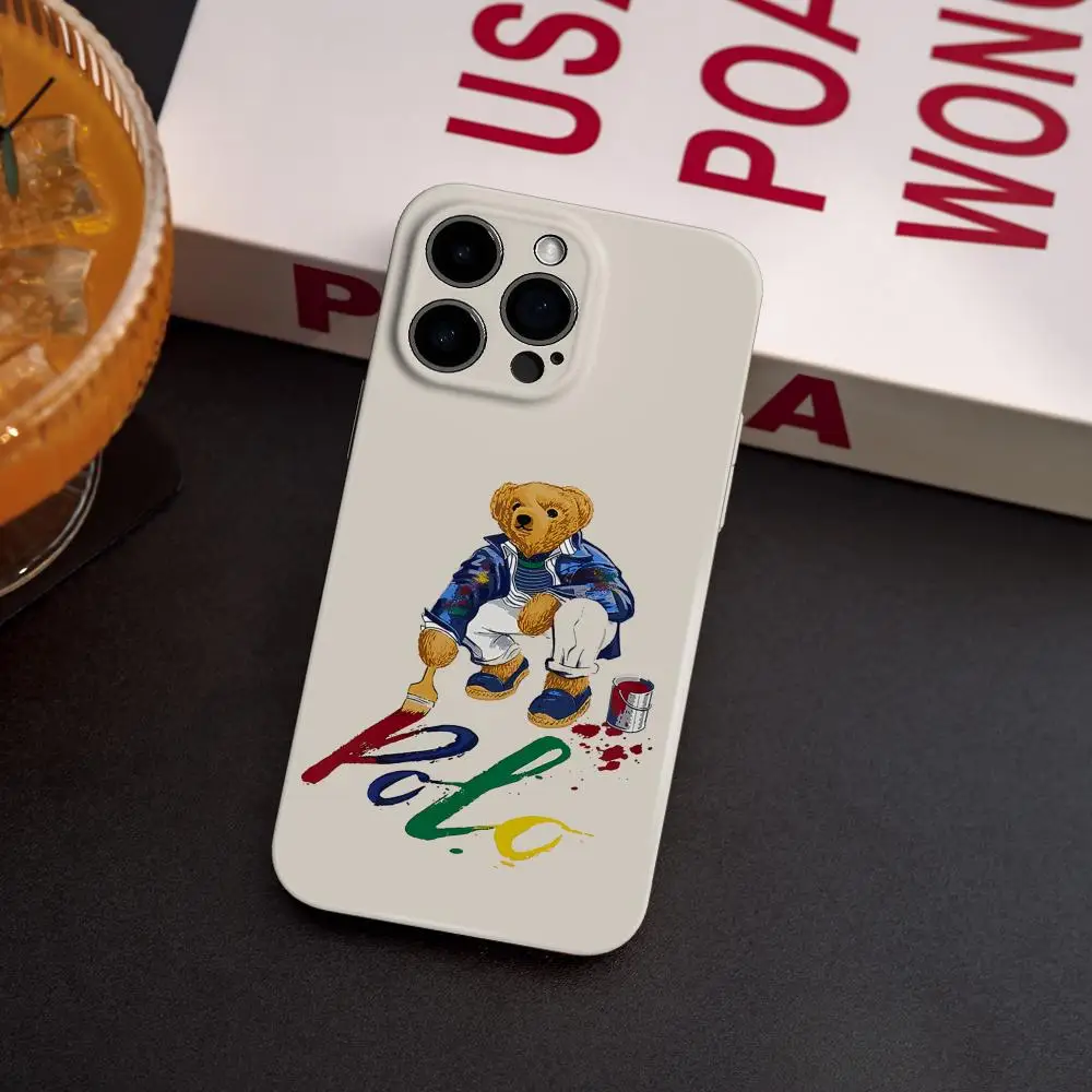 Bear P-PoloS Phone Case For iPhone 17 16 15 14 13 12 Pro Max Plus Glossy HD Fine Hole Liquid Film Soft Shell