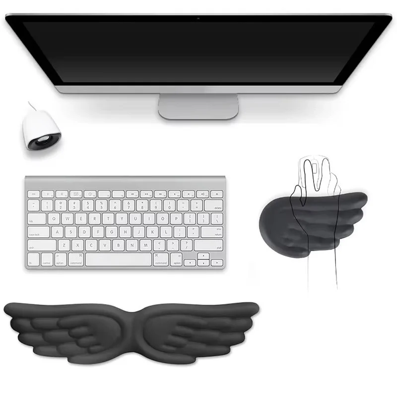 Tastatur-Mauspad in Engelsflügelform, Memory-Schaum, superfeine Faser, rutschfestes Handgelenkauflage-Pad, ergonomisch, für Büro-Gaming-PC-Laptops Image