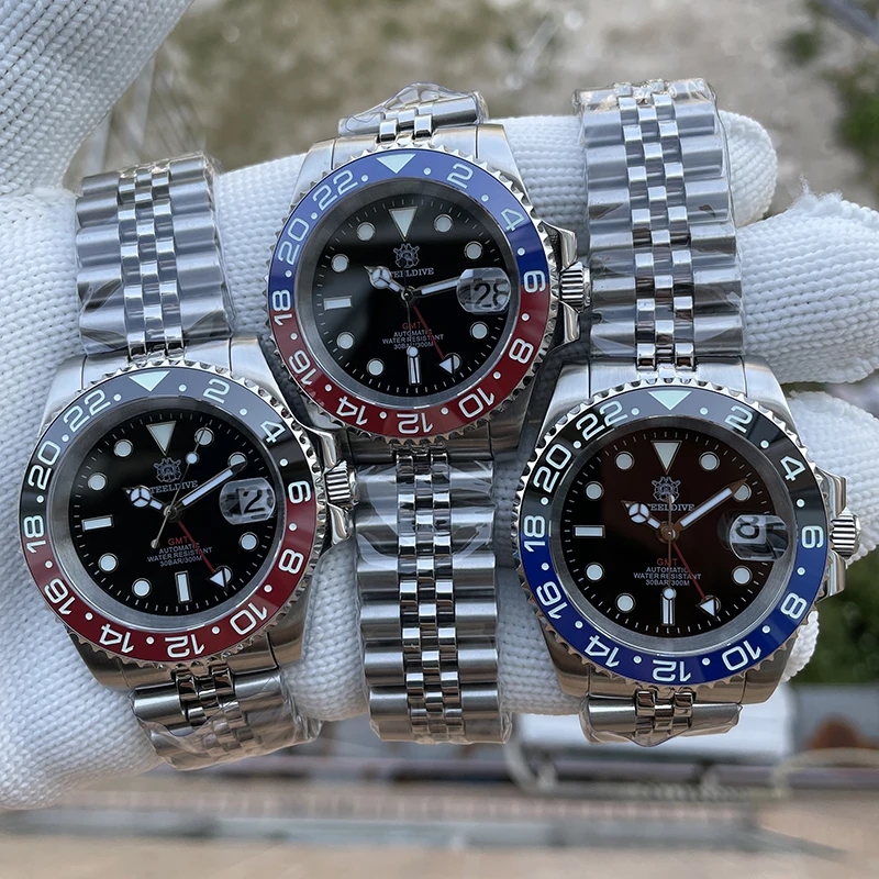 STEELDIVE Männer Automatische Uhr 41MM GMT Mechanische Armbanduhr Taucher 30ATM Wasserdicht Leucht Saphir NH34 Keramik Lünette Image