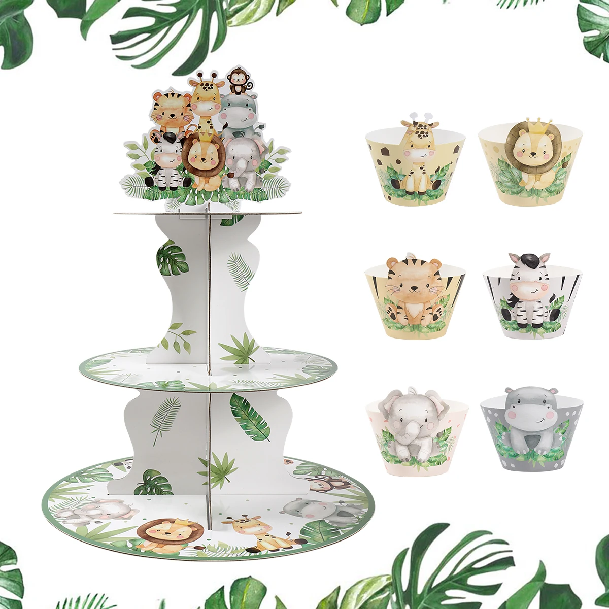 Dschungeltiere Safari Cupcake Ständer Babyparty Geburtstag Party Dekorationen Cupcake Halter Kinder Wild One Partyzubehör Image