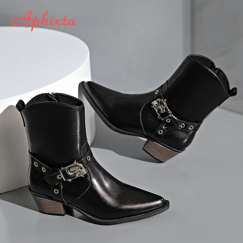 Aphixta Mode Frühling Herbst moderne Stiefel Lack leder Frauen Stiefeletten 5cm quadratische Absätze Dame Schuhe Schuhe Größe 42