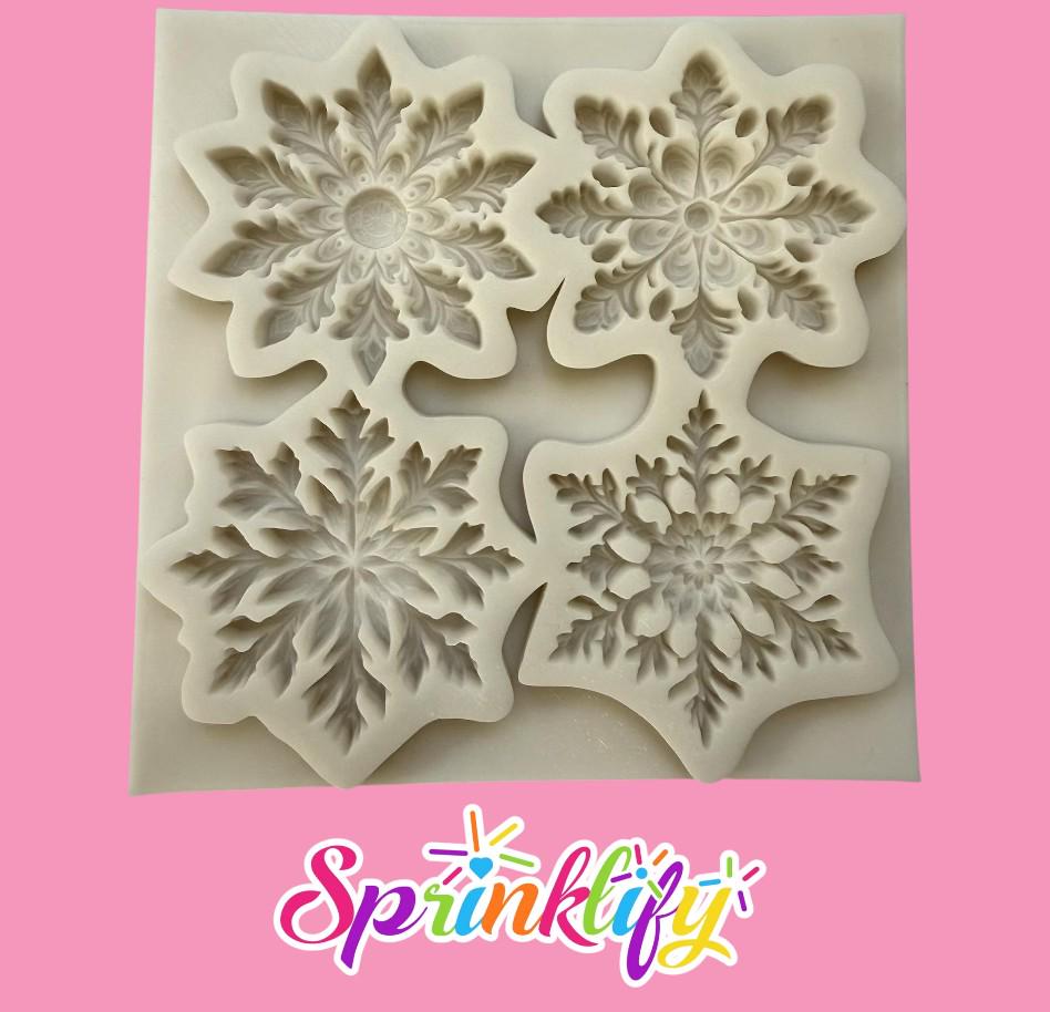 Stampo a 4 cavità SPRINKLIFY Snowflakes, stampo per fondente, stampo per feste invernali, stampo natalizio, stampo per decorazioni di torte, stampo pe
