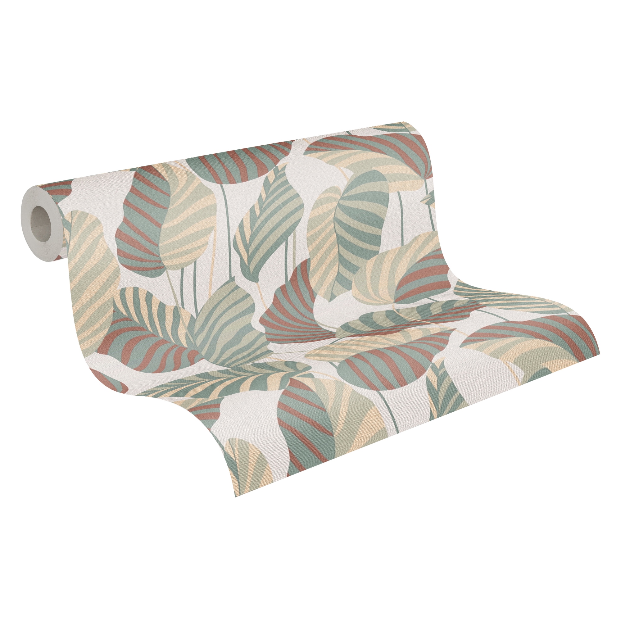 Vliestapete A.S. CRÉATION "Antigua Tapete mit Blättern", grün (naturweiß grün rotbraun), B:0,53m H:0,01m L:10,05m, Vinyl, Vlies, Tapeten, Florale Tapete Pflanzen Blätter Tapeten Wohnzimmer Schlafzimmer Küche