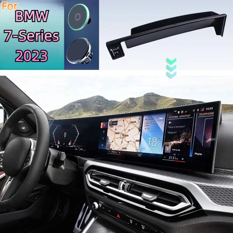 Für BMW 7er G70 2023 Auto Telefon Halter Bildschirm Feste Basis Auto Magnetische Drahtlose Ladestation Auto MagSafe Unterstützt halterung Image