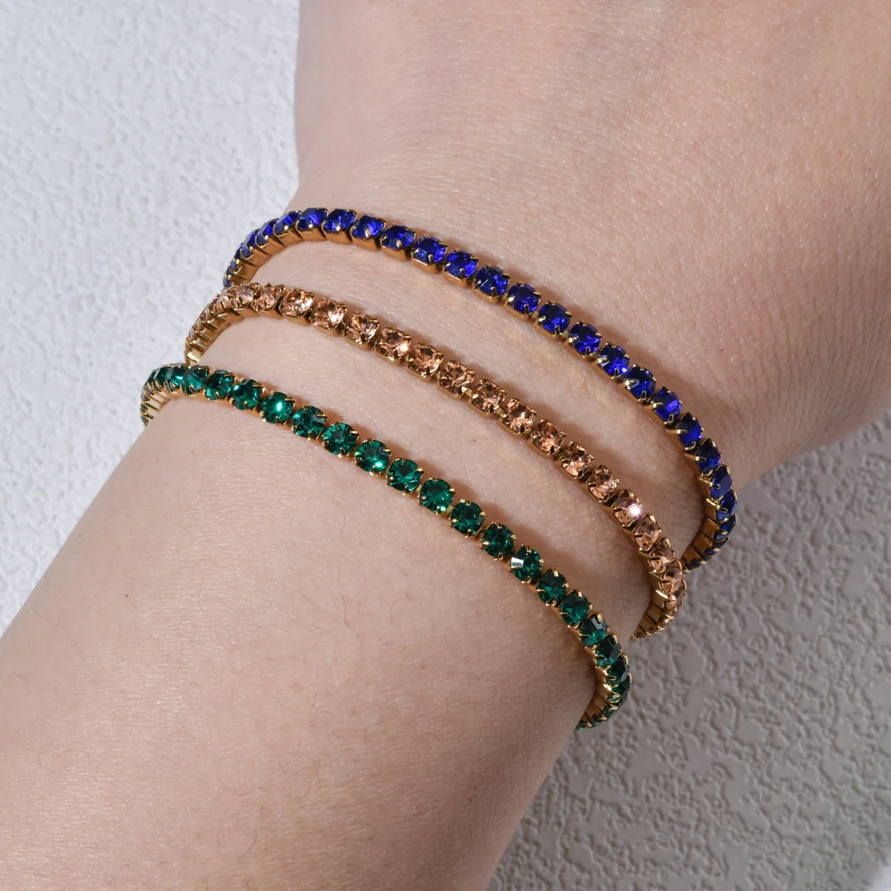 Luxus Hiphop Iced Out 3mm Zirkonia Kristall Tennis Armbänder Für Frauen Männer Gold Farbe Armband Kette Schmuck Image