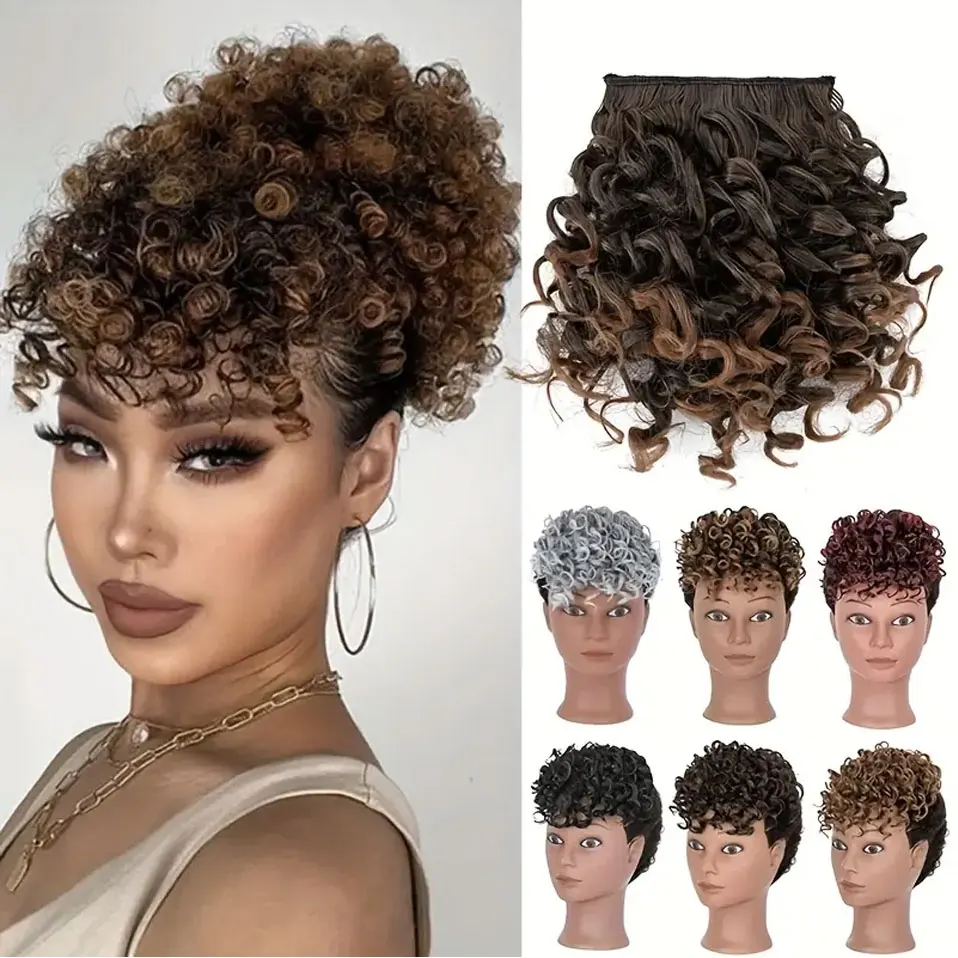 BENEHAIR Kurze Afro Verworrene Lockige Pony Synthetische Clip in Pony 6-8 zoll Clip-on Pony Pferdeschwanz Haar verlängerung Perücke Für Frauen Image