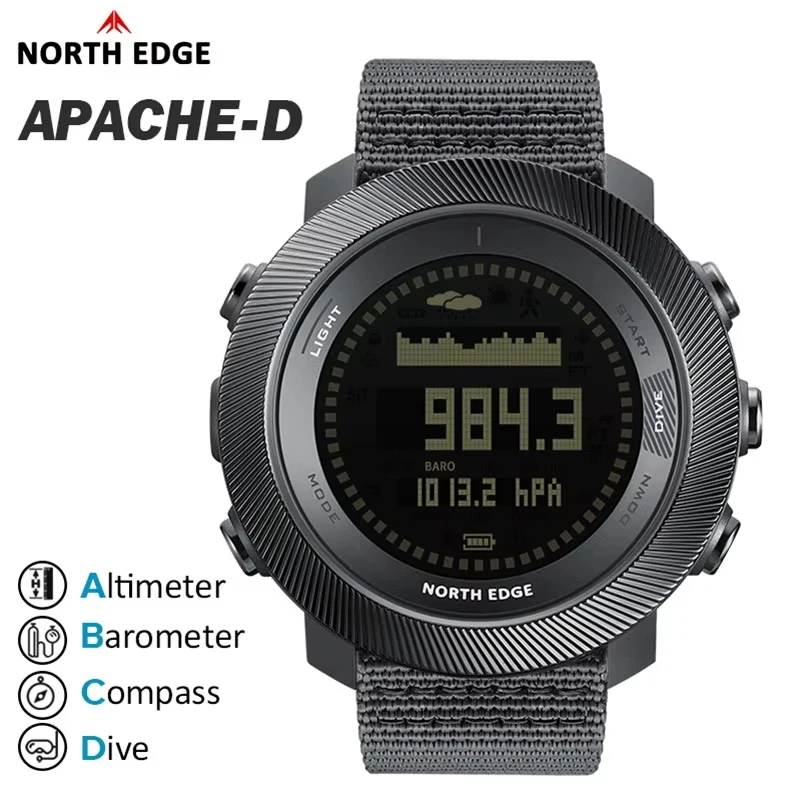 NORTH EDG APACHE-D Men's Digital Free Dive Watch Outdoor Sport Watches Altitude Barometer Compass World Time Waterproof 100M