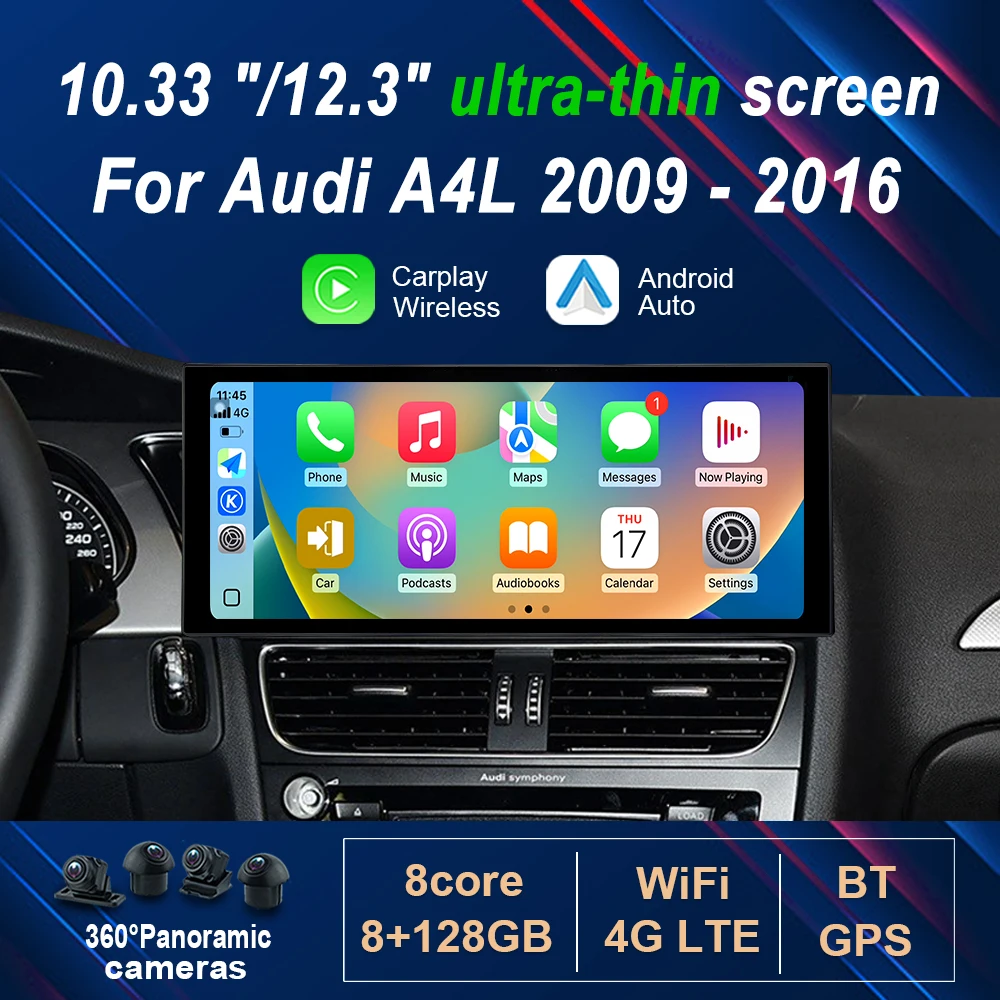 GPS-Navigation für Audi A4L 2009–2016 Wireless Carplay HD Touchscreen 4G WIFI Android 14 Autoradio Video Multimedia Player Image