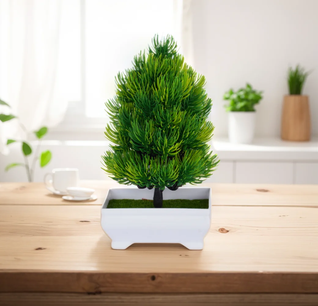 Künstliche grüne Pflanzen Bonsai Tisch Topf Ornamente Simulation Topfpflanzen gefälschte Blumen für Hausgarten Holz Wohnkultur Image