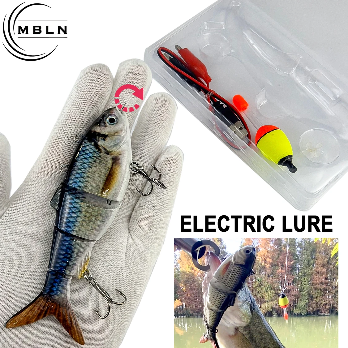 1 Stück wiederaufladbarer Smart Lure 130 mm 42 g, mehrteiliger harter Schwimmköder mit Propeller, automatisches Schwimmen, realistische Aktion für alle Fische Image