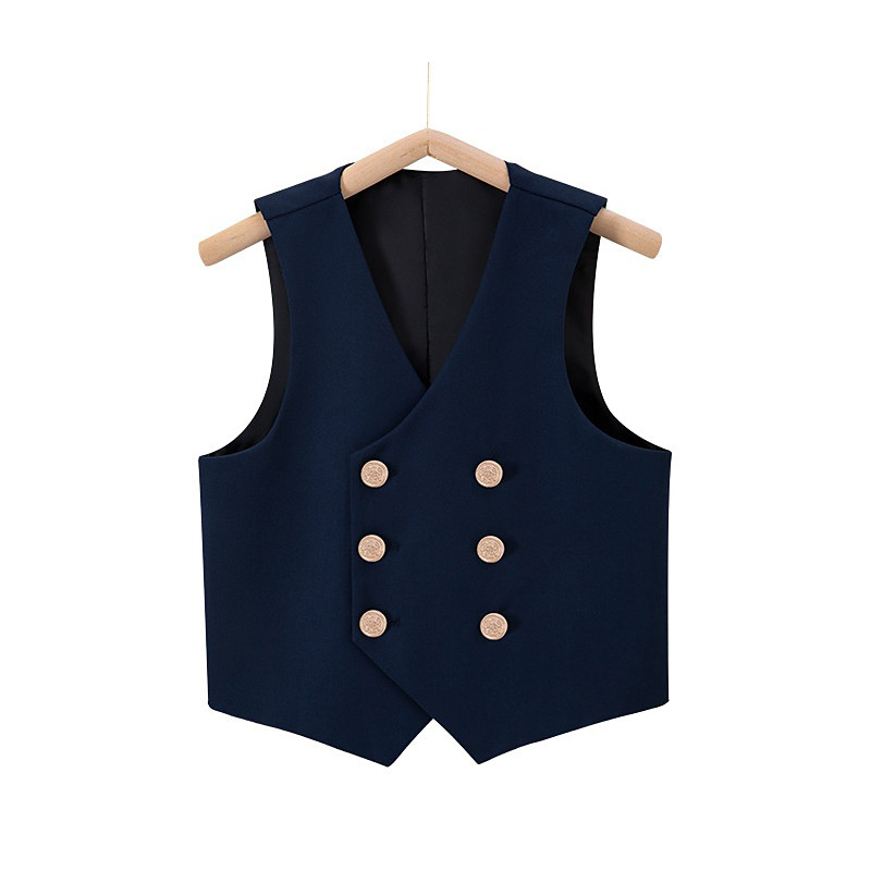 Kids Unisex Vest Coat Outerwear Solid Color Sleeveless Pocket V Neck Buttons Coat Outdoor Fashion Cool Daily Black Navy Blue Gray Spring Fall 4-12 Years