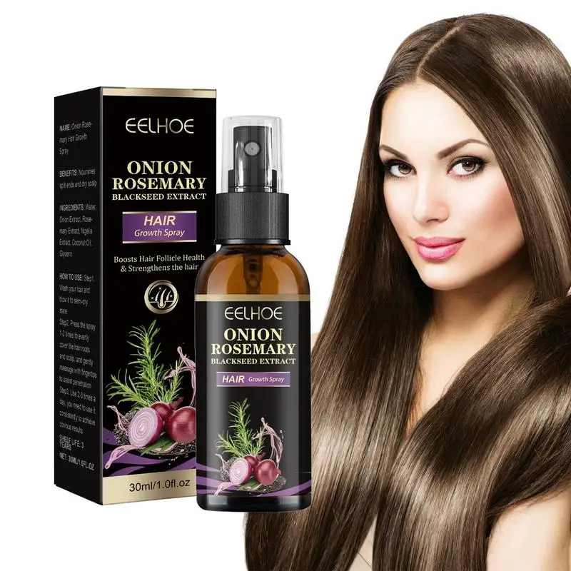 30ml Spray per la crescita dei capelli Cipolla Rosmarino Spray per capelli denso Olio essenziale di rosmarino Olio essenziale nutriente per capelli Spray anti-perdita di capelli