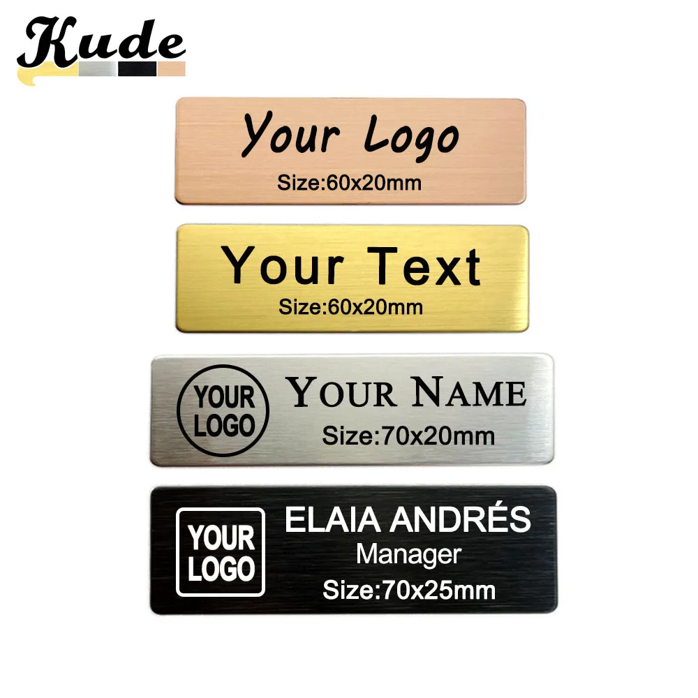 6/7x2CM inciso il tuo logo piastra di testo distintivo personalizzato personalizza spilla pin nastro biadesivo magnete ID porta parete cassetta postale nome tag