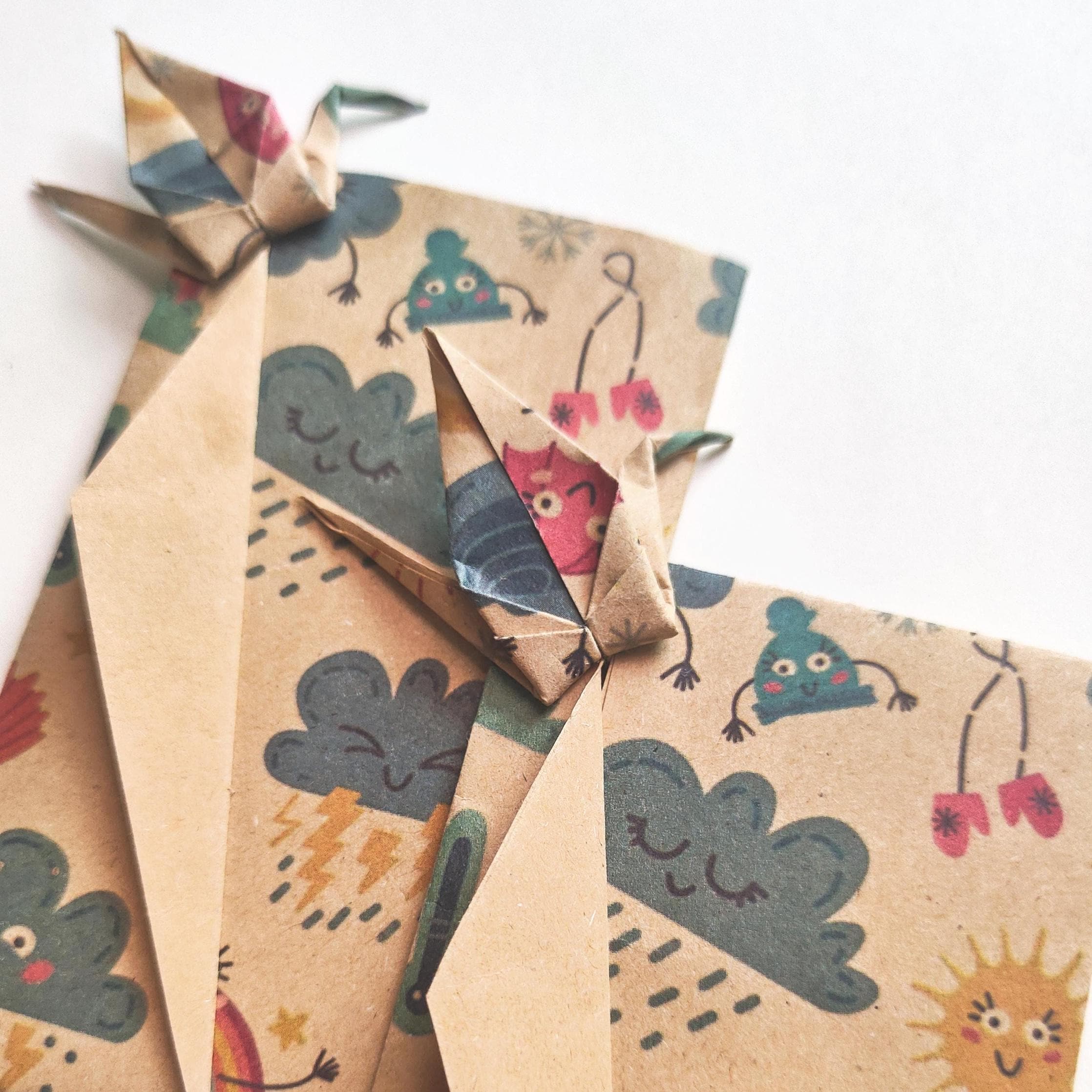 Buste Kraft / Buste Kraft Carine / Carta Nuvolosa e Piovosa / Buste Gru / Set di buste Gru Origami / Buste Regalo per Bambini