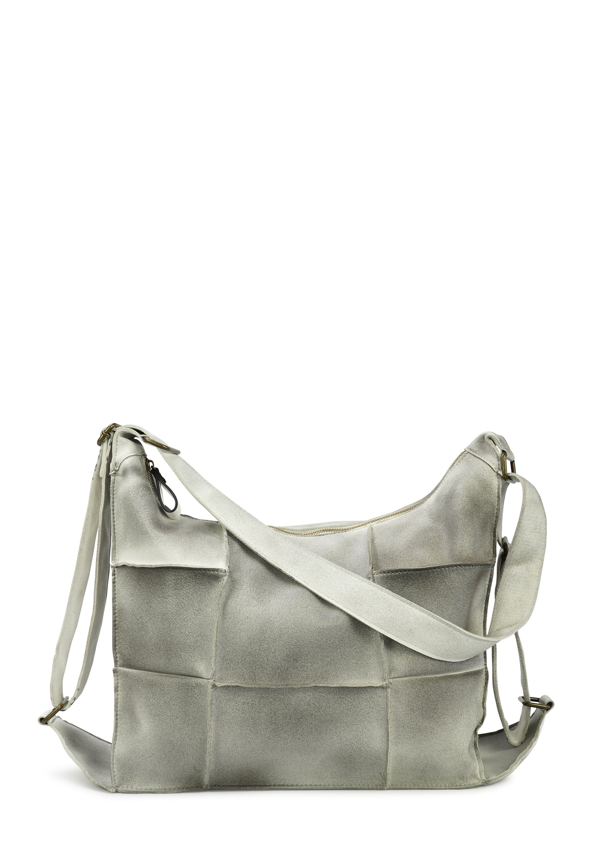 Schultertasche HARPA "GEORGIA", Herren, Gr. B/H/T: 15cm x 15cm x 41cm, weiß, grau, Baumwolle, unifarben, Taschen Schultertasche, in moderner Patchwork-Optik