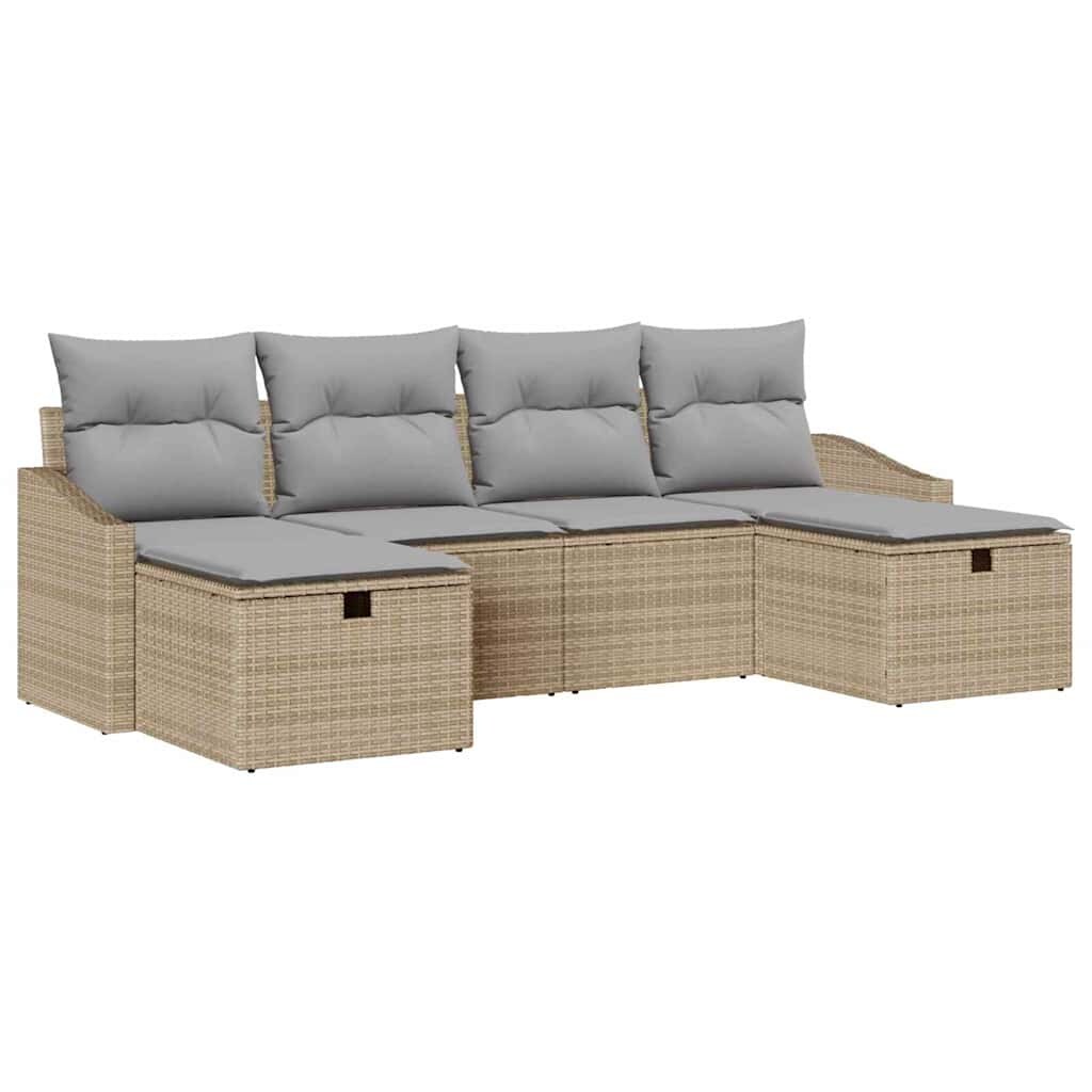 vidaXL Garten-Sofa-Set mit Kissen 6 pcs Beige Poly Rattan Image