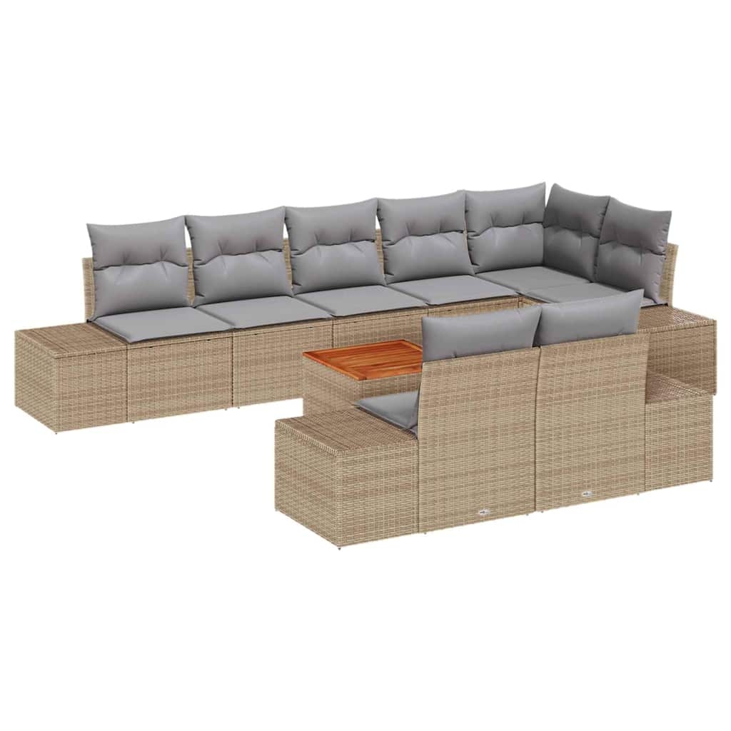 vidaXL Garten-Sofa-Set mit Kissen 9 pcs Beige Poly Rattan Image
