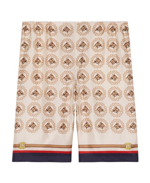 Graphic-Print Silk Shorts - Natural - Gucci Shorts