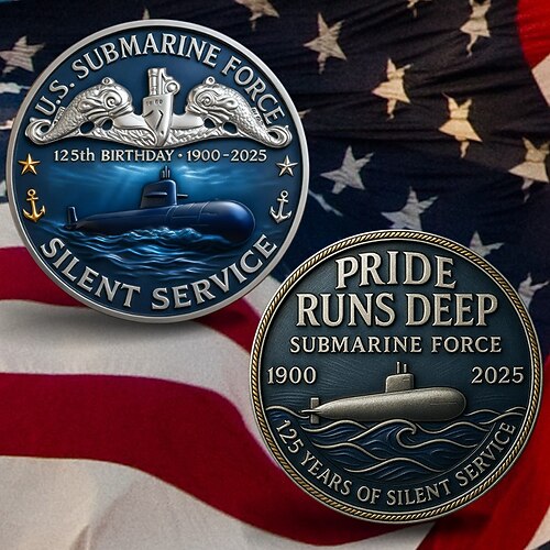 Gedenkmünze zum 125. Jahrestag der US-U-Boot-Flotte, Sammlerstück zur Ehrung von U-Boot-Fahrern der US-Marine, militärische Herausforderungsmünze, Veteranen-Gedenksouvenir Image