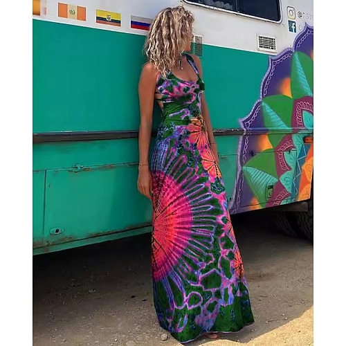 Damen Maxikleid Etui-Kleid T-Shirt-Kleid Sommerkleid Shiftkleid Urlaub Lässig Täglich Outdoor Party Normale Passform Ombre Bunt Grafik Ärmellos Träger Schwarz Rote Marineblau Grün Sommer Frühling Image