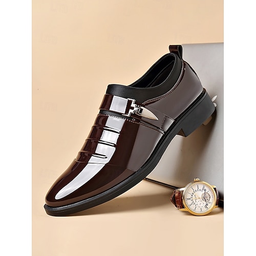 Herren-Business-Loafer aus Lacklederimitat, bequem und rutschfest, in Schwarz, Weiß und Braun, geeignet für Sommer, Frühling und Hochzeiten Image