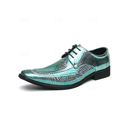 Herren-Schnürschuhe aus metallisch-grünem Lackleder – trendige Businessschuhe für moderne Berufstätige und Hochzeiten Image