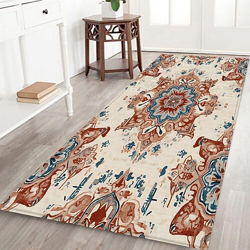 Rutschfester Flurläufer mit Bohème-Muster aus Flanellstoff, bedruckte Fußmatte für Eingangsbereich, Badezimmer und Wohnbereich Image