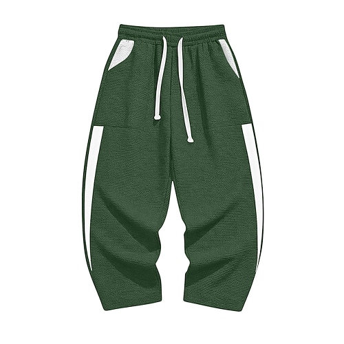 Herren Waffel Jogginghose Hose Baggy-Hosen Gerade geschnittene Sweatpants Kordelzug Elastischer Bund Einfarbig Komfort Volle Länge Täglich Outdoor Streetwear Urlaub Mode Schwarz Hellgrün Image