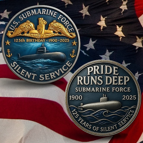 Gedenkmünze zum 125. Jahrestag der US-U-Boot-Flotte, Sammlerstück zur Ehrung von U-Boot-Fahrern der US-Marine, militärische Herausforderungsmünze, Veteranen-Gedenksouvenir Image