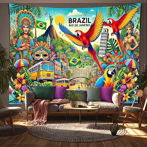 Karneval Tapisserie Banner Decke Ara Parrot Rio de Janeiro Luxus Bunt 3D Party Wohnzimmer Hintergründe aufnehmen Maskerade Wohndeko Image