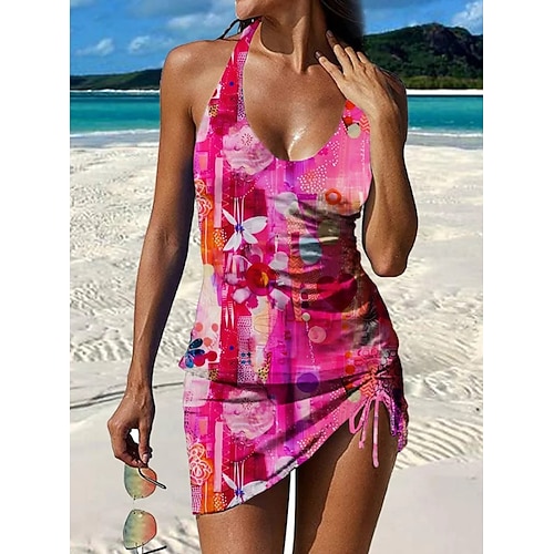 Damen Badeanzug Tankini Rock Bademode Halter Elegant Urlaub Blumen Grafik Ärmellos Badeanzüge Image