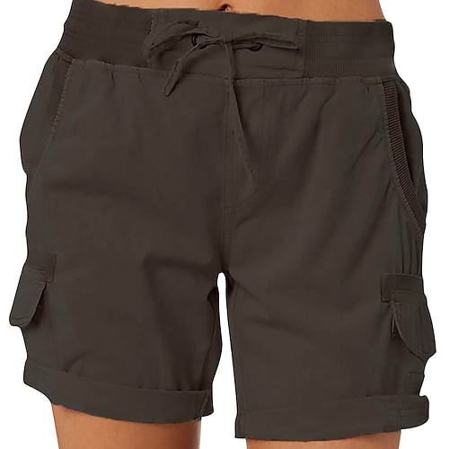 Damen Bermudashorts Cargo-Shorts Chinos Urlaub Streetwear Lässig Kurz Mittlere Taillenlinie Einfach Kordelzug Tasche Bequem Mikroelastisch Täglich Outdoor Straße Dunkelgrau Schwarz Weiß Kamel Sommer Image